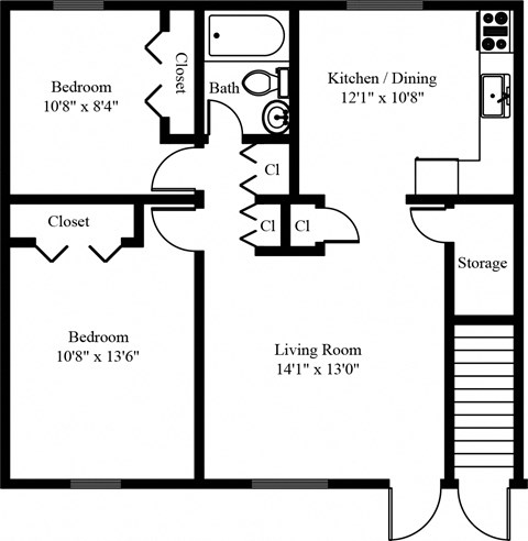 2 Bedroom 1 Bathroom Apartment